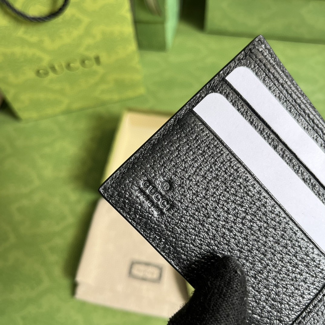 GUCCI 古驰 Horsebit 金色金属马衔扣对折皮革 内有零钱小袋 短款 钱夹 钱包 黑色 男女同款
