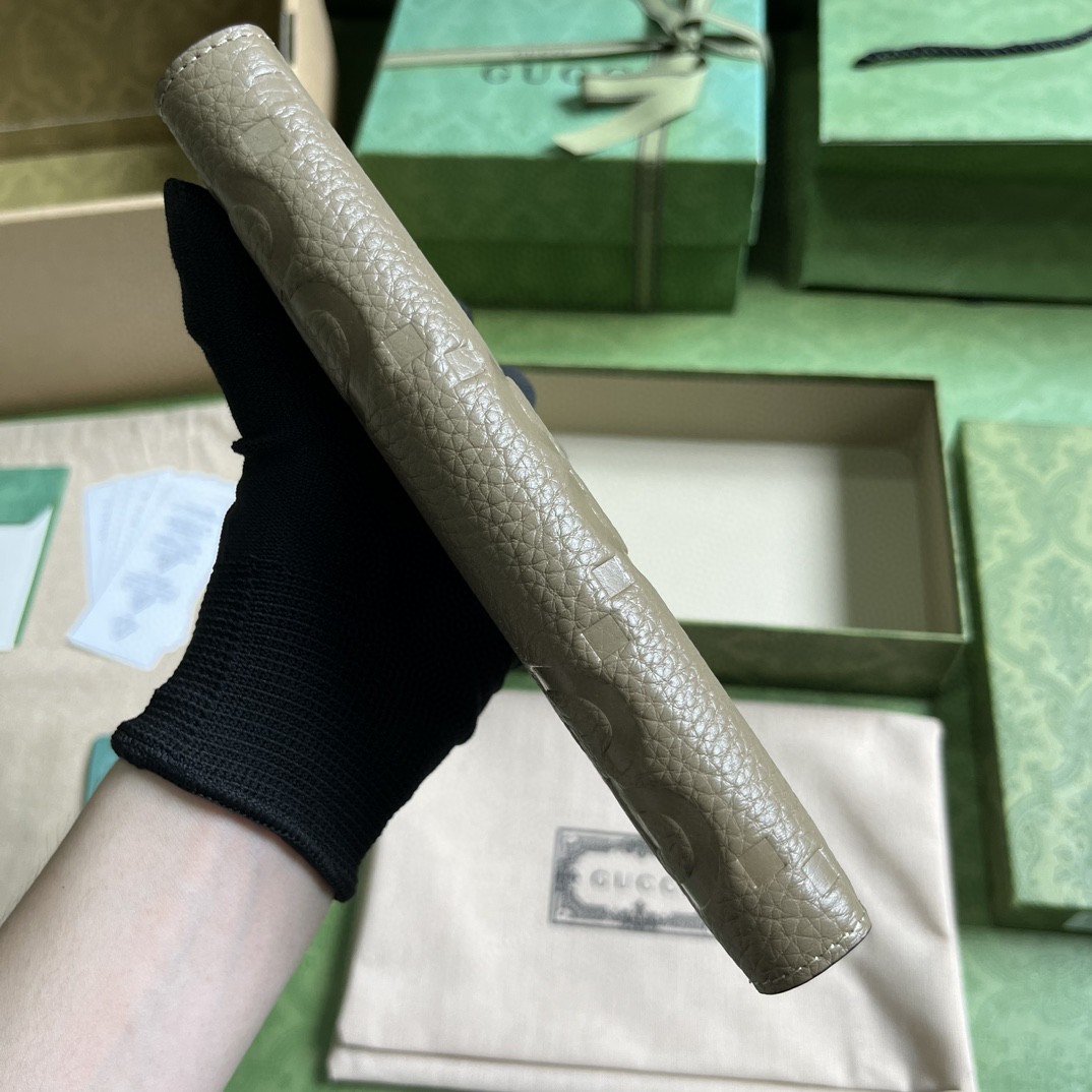 GUCCI 古驰 双G徽标压印拉链开合 皮革 长款 钱夹 钱包 卡包 灰色 男女同款 