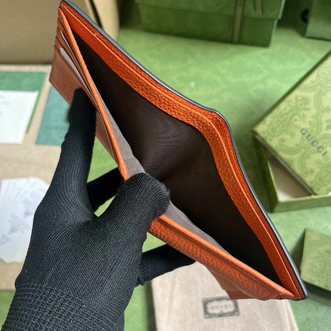 GUCCI 古驰 双G徽标压印翻盖开合 皮革 短款 钱夹 钱包 橙色 男女同款 