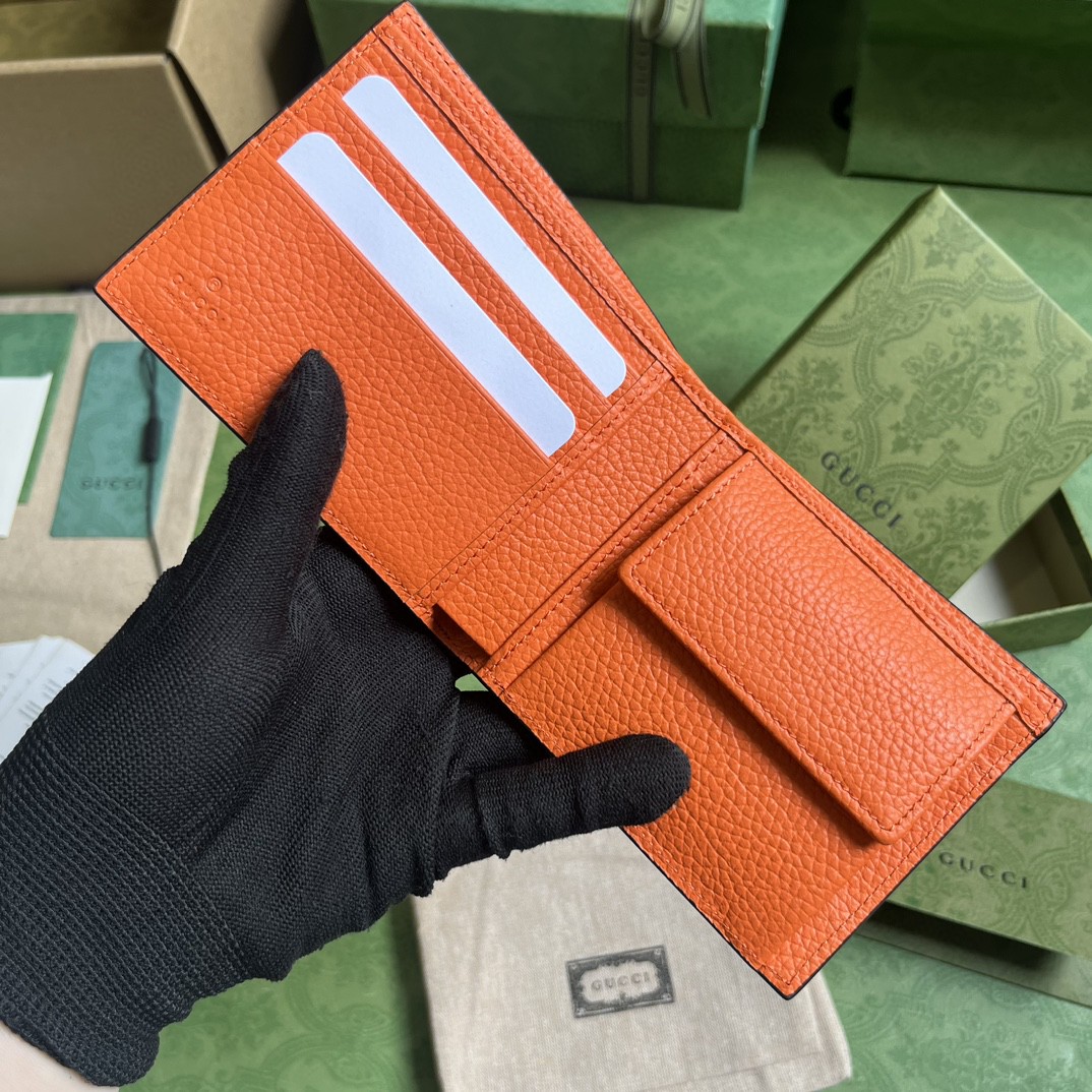 GUCCI 古驰 双G徽标压印翻盖开合 皮革 短款 钱夹 钱包 橙色 男女同款 