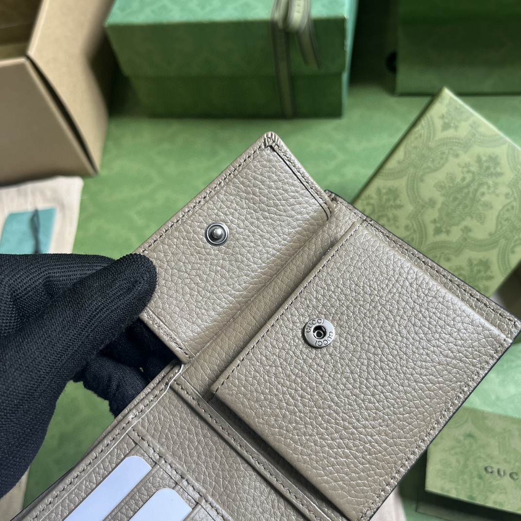 GUCCI 古驰 双G徽标压印翻盖开合 皮革 短款 钱夹 钱包 男女同款 灰色 