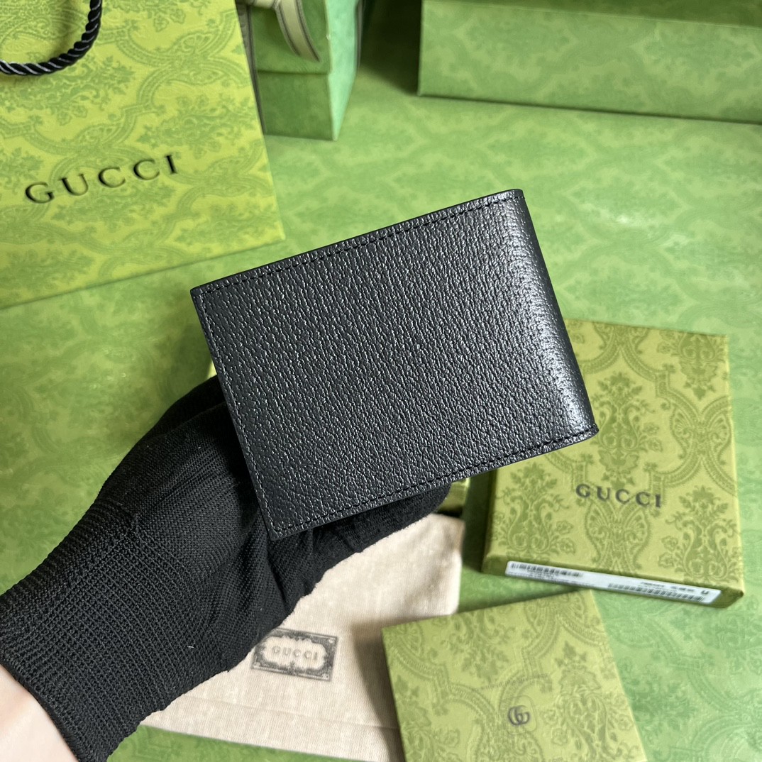 GUCCI 古驰 Horsebit 金色金属马衔扣对折皮革 短款 钱夹 钱包 黑色 男女同款 708554-DJ20G-1000