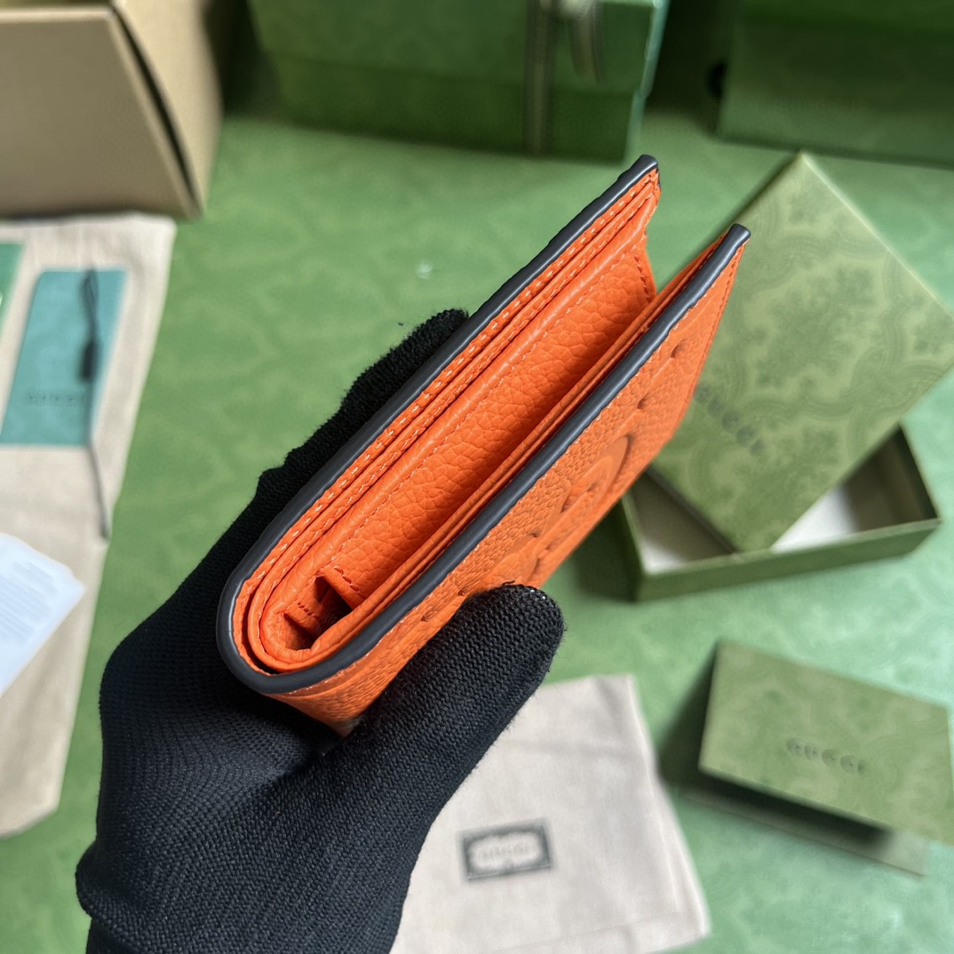 GUCCI 古驰 双G徽标压印翻盖开合 皮革 短款 钱夹 钱包 橙色 男女同款 