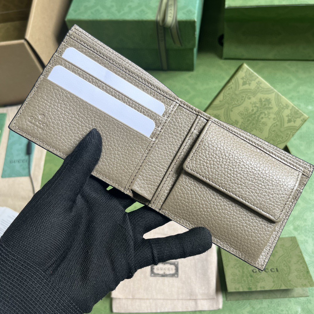 GUCCI 古驰 双G徽标压印翻盖开合 皮革 短款 钱夹 钱包 男女同款 灰色 