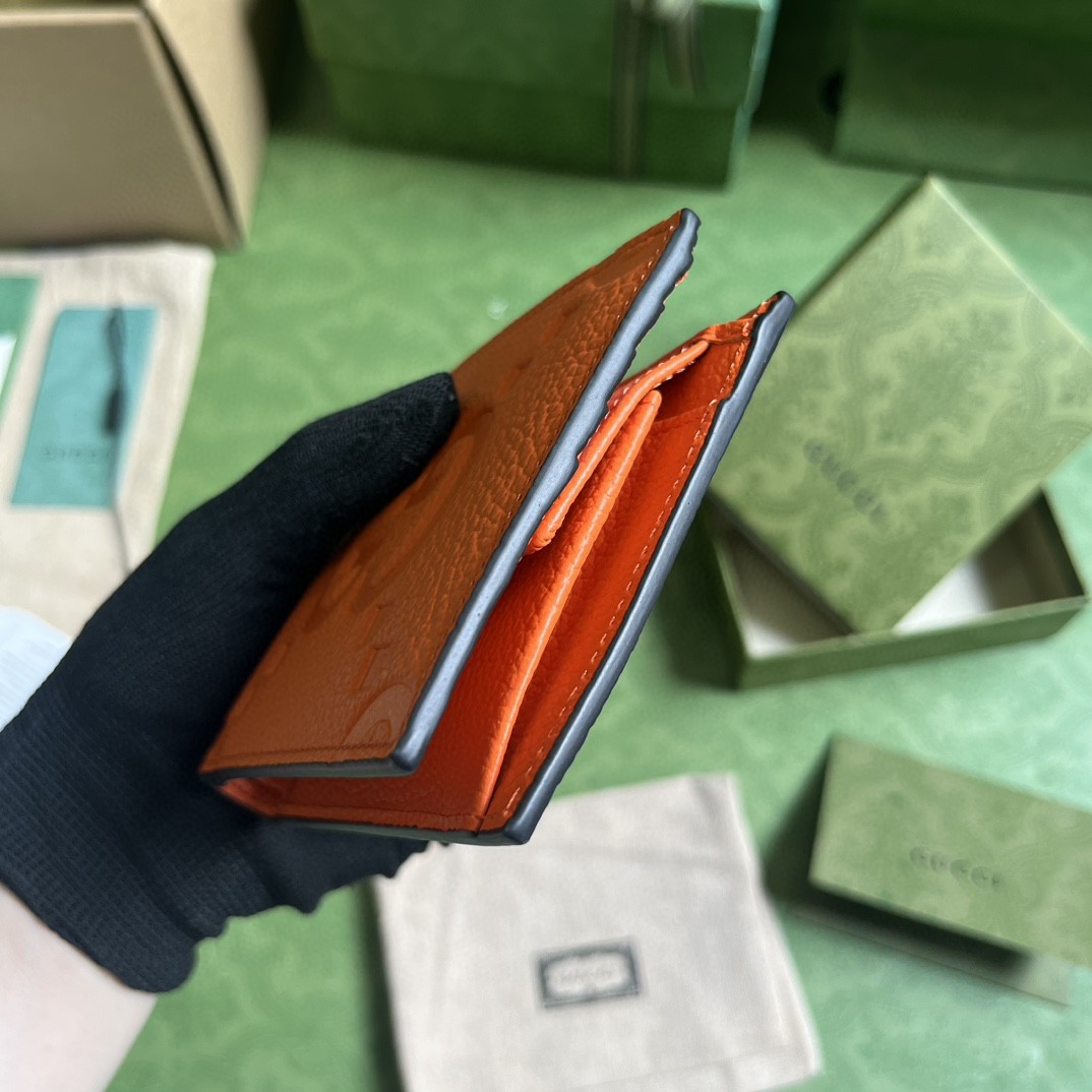 GUCCI 古驰 双G徽标压印翻盖开合 皮革 短款 钱夹 钱包 橙色 男女同款 