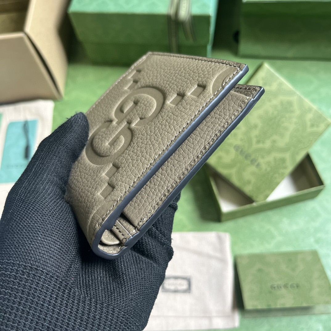 GUCCI 古驰 双G徽标压印翻盖开合 皮革 短款 钱夹 钱包 男女同款 灰色 