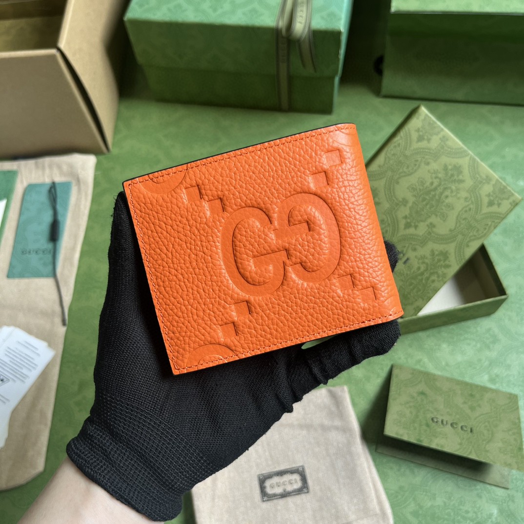 GUCCI 古驰 双G徽标压印翻盖开合 皮革 短款 钱夹 钱包 橙色 男女同款 