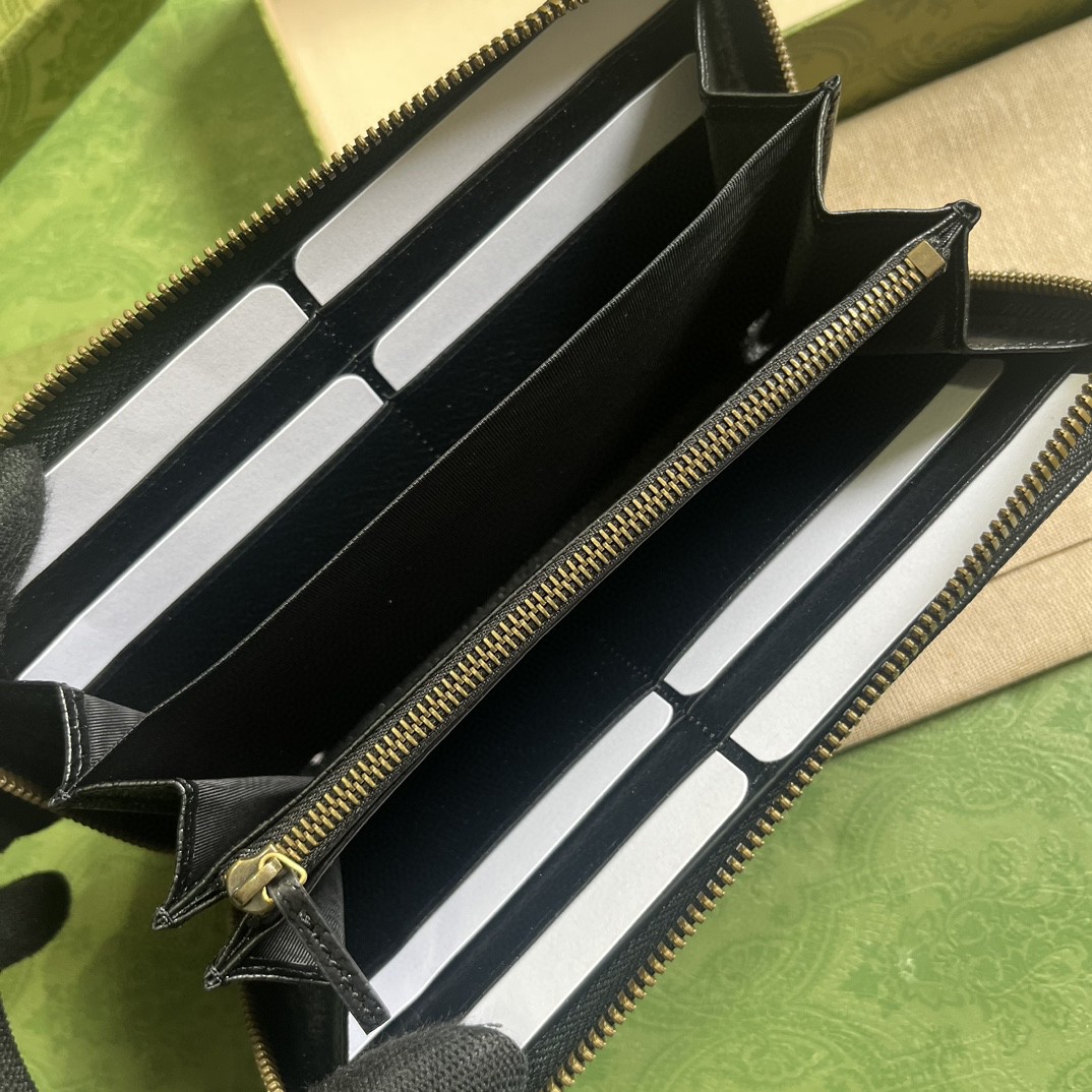 GUCCI 古驰 Diana戴安娜 金标Logo竹节饰扣皮革长款拉链 钱包 钱夹 女款 黑色 658634-17Q0T-1000