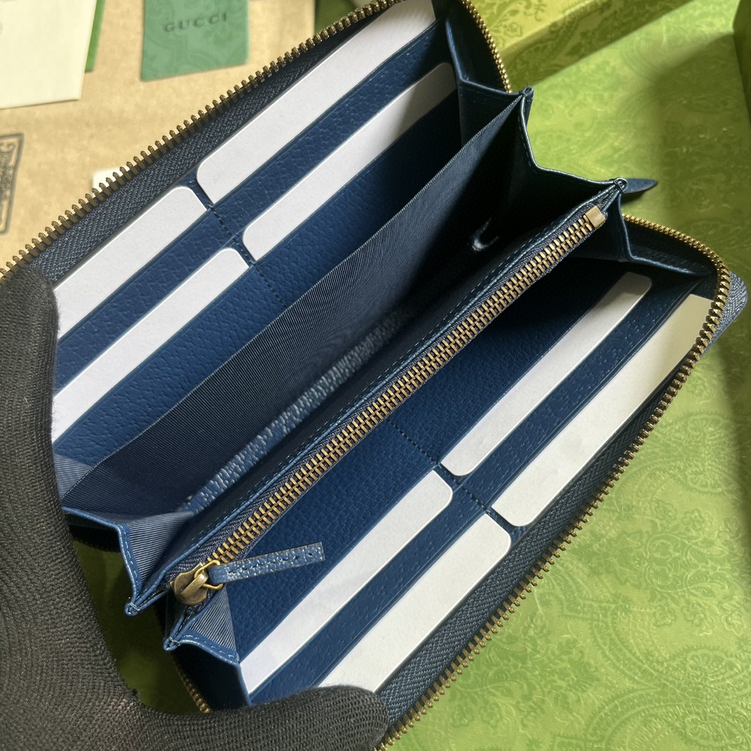 GUCCI 古驰 Diana 竹节复古金色五金件拉链开合皮革 钱包 女款 蓝色 658634-DJ20T-4236