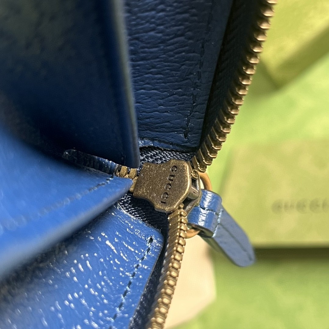 GUCCI 古驰 Diana 竹节复古金色五金件拉链开合皮革 钱包 女款 蓝色 658634-DJ20T-4236