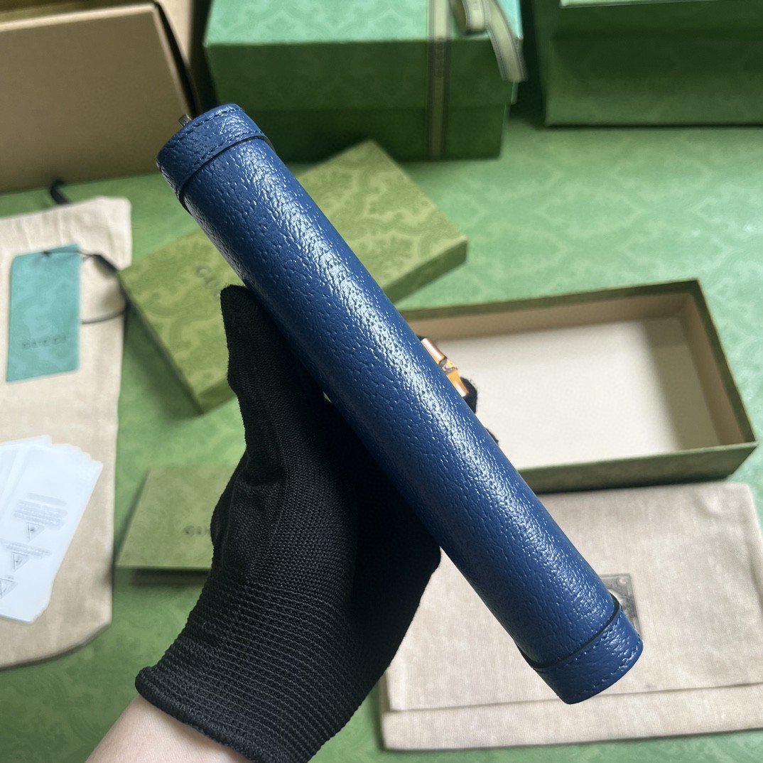 GUCCI 古驰 Diana 竹节复古金色五金件拉链开合皮革 钱包 女款 蓝色 658634-DJ20T-4236