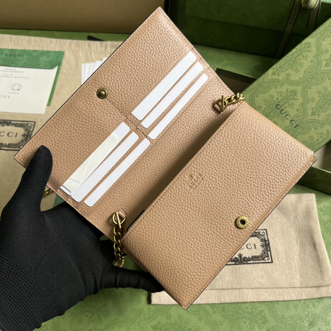 GUCCI 古驰 互扣式双G蟒蛇皮链条钱包 单肩包 斜挎包 女款 米粉色 746056-AACAO-2741