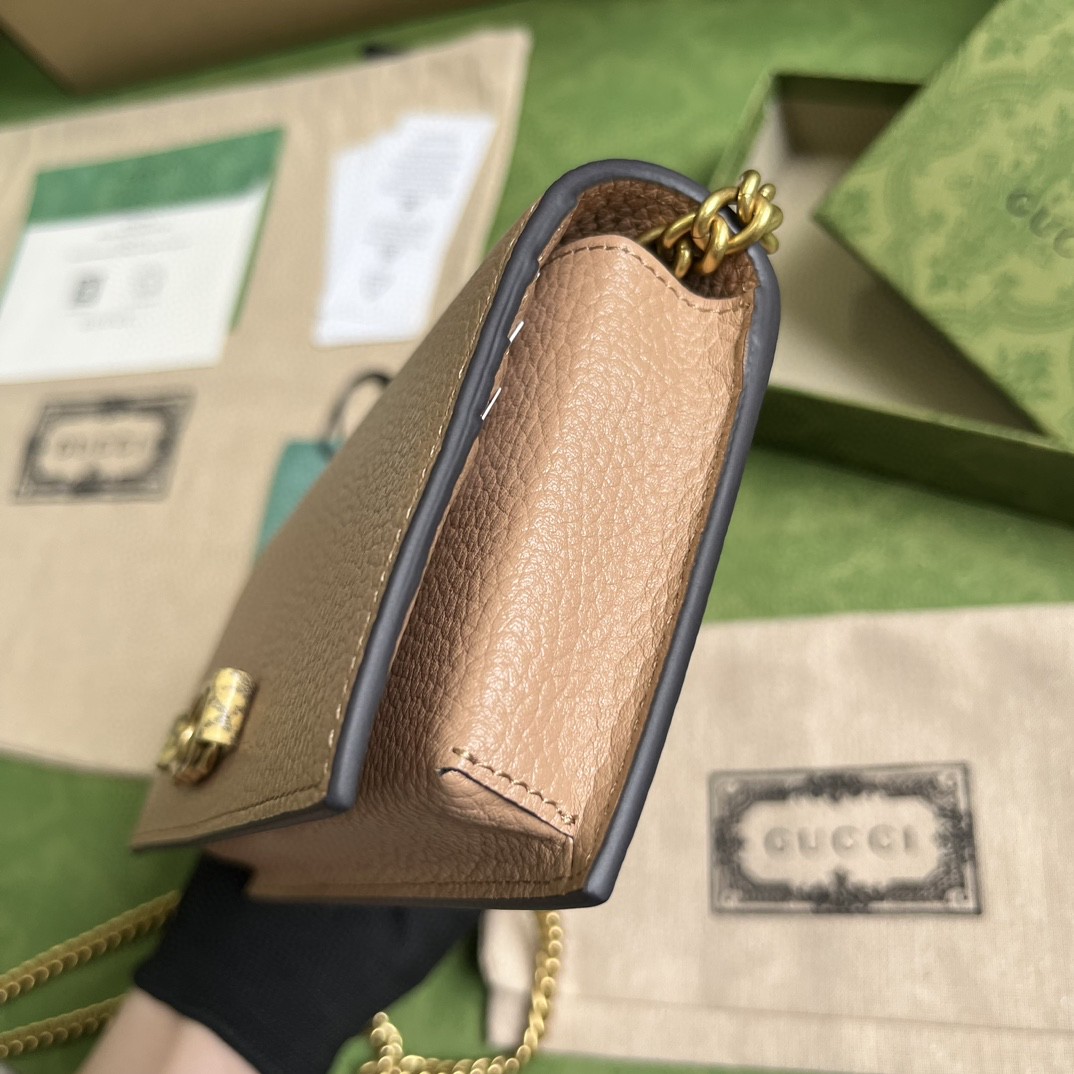 GUCCI 古驰 互扣式双G蟒蛇皮链条钱包 单肩包 斜挎包 女款 米粉色 746056-AACAO-2741