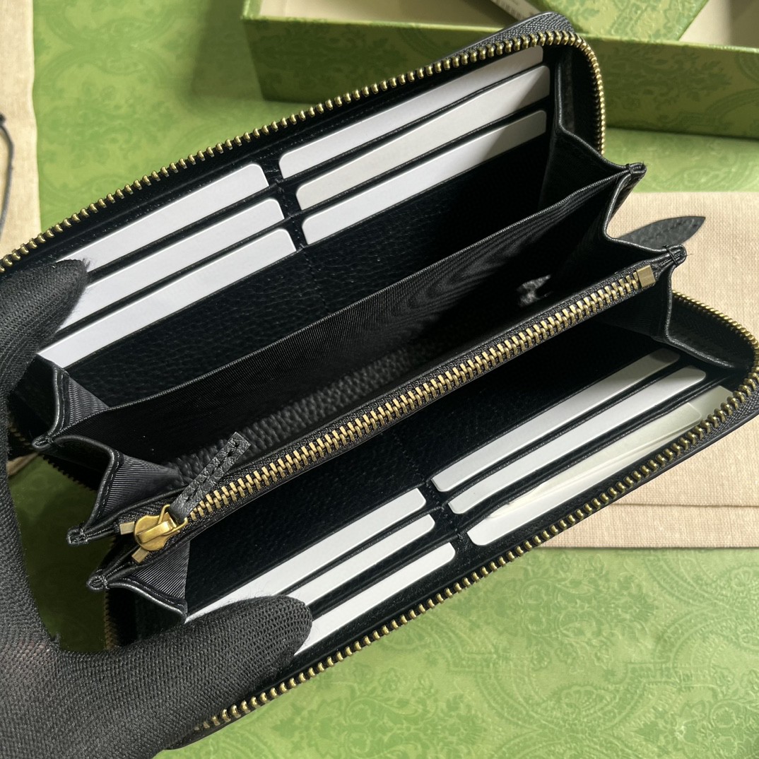 GUCCI 古驰 互扣式双G 按扣开合皮革拼蟒蛇皮饰边 钱夹 钱包 女款 黑色