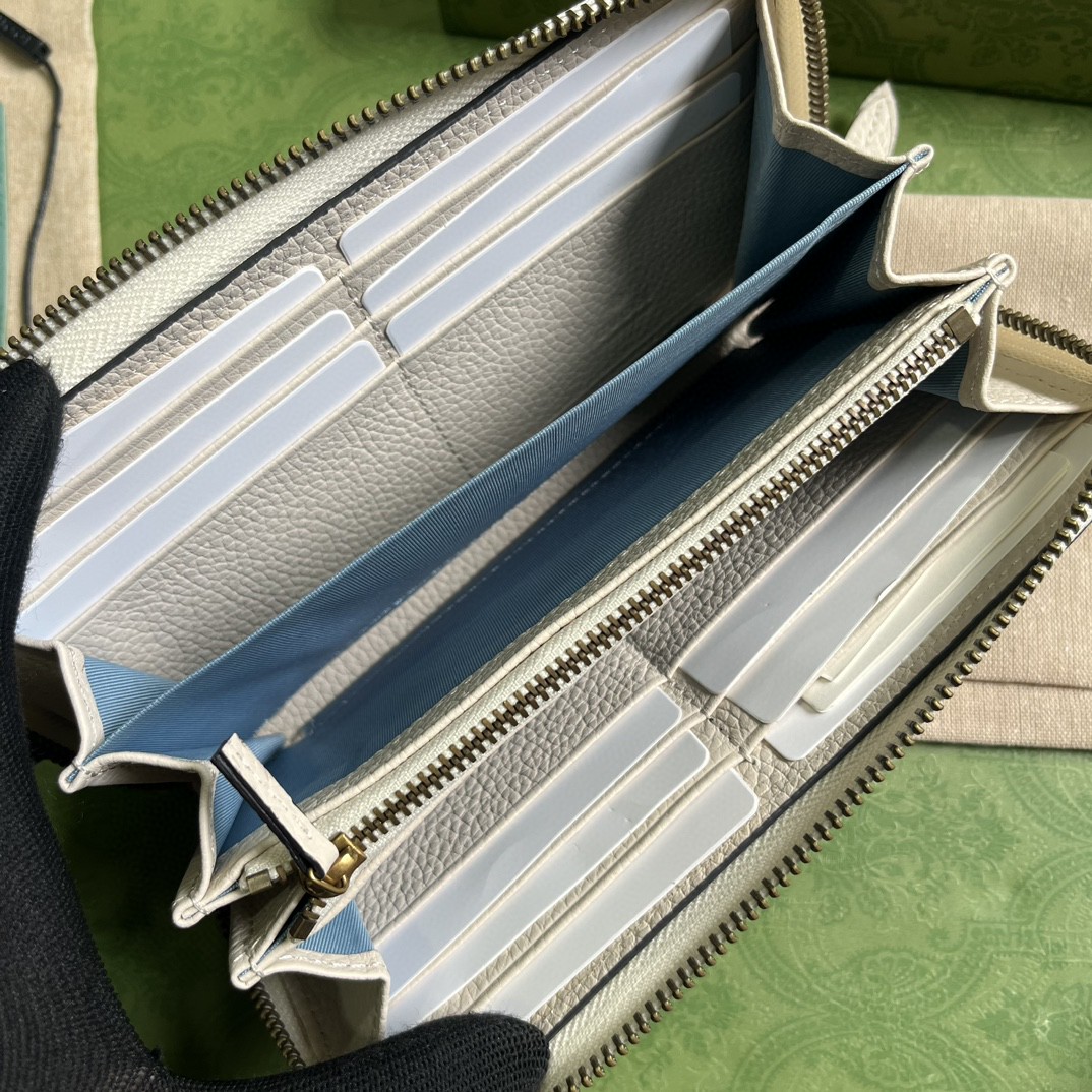 GUCCI 古驰 互扣式双G 按扣开合皮革拼蟒蛇皮饰边 钱夹 钱包 女款 白色