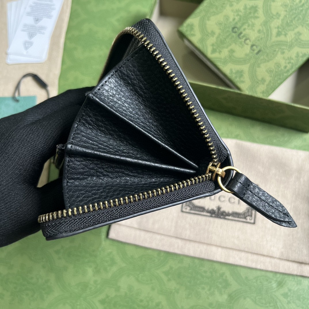 GUCCI 古驰 互扣式双G 按扣开合皮革拼蟒蛇皮饰边 钱夹 钱包 女款 黑色