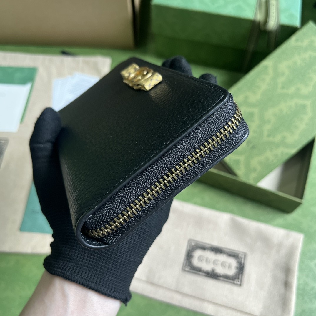 GUCCI 古驰 互扣式双G 按扣开合皮革拼蟒蛇皮饰边 钱夹 钱包 女款 黑色