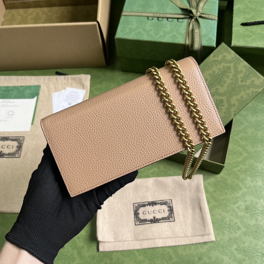 GUCCI 古驰 互扣式双G蟒蛇皮链条钱包 单肩包 斜挎包 女款 米粉色 746056-AACAO-2741