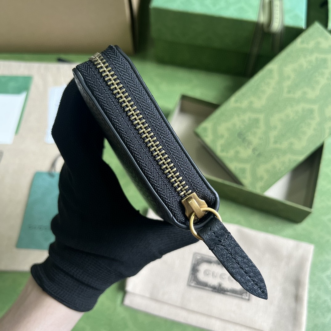 GUCCI 古驰 互扣式双G 按扣开合皮革拼蟒蛇皮饰边 钱夹 钱包 女款 黑色