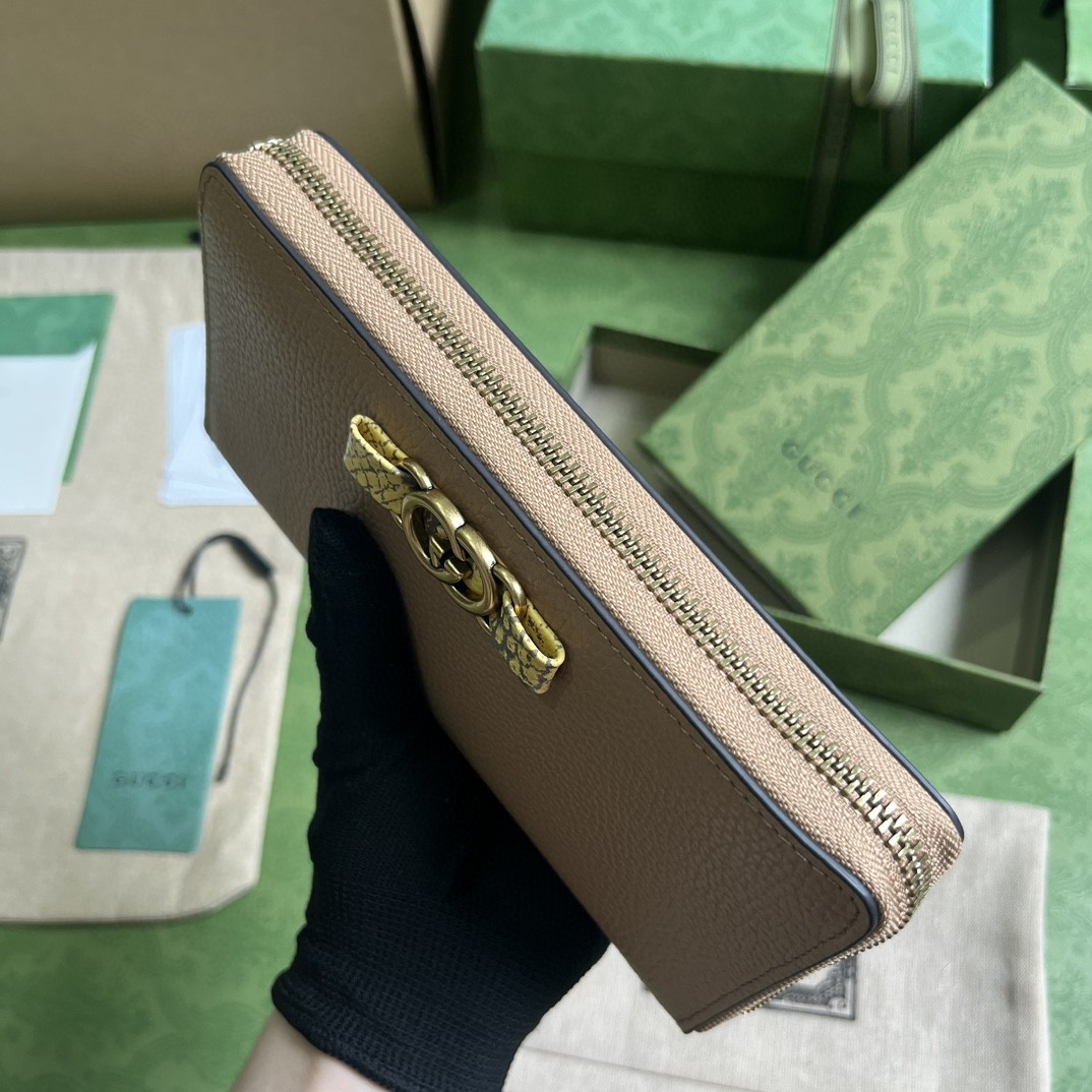 [Copy]GUCCI 古驰 互扣式双G 按扣开合蟒蛇皮 钱包 钱夹 女款 米粉色 746059-AACAO-2741
