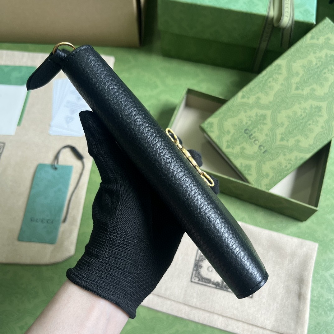 GUCCI 古驰 互扣式双G 按扣开合皮革拼蟒蛇皮饰边 钱夹 钱包 女款 黑色