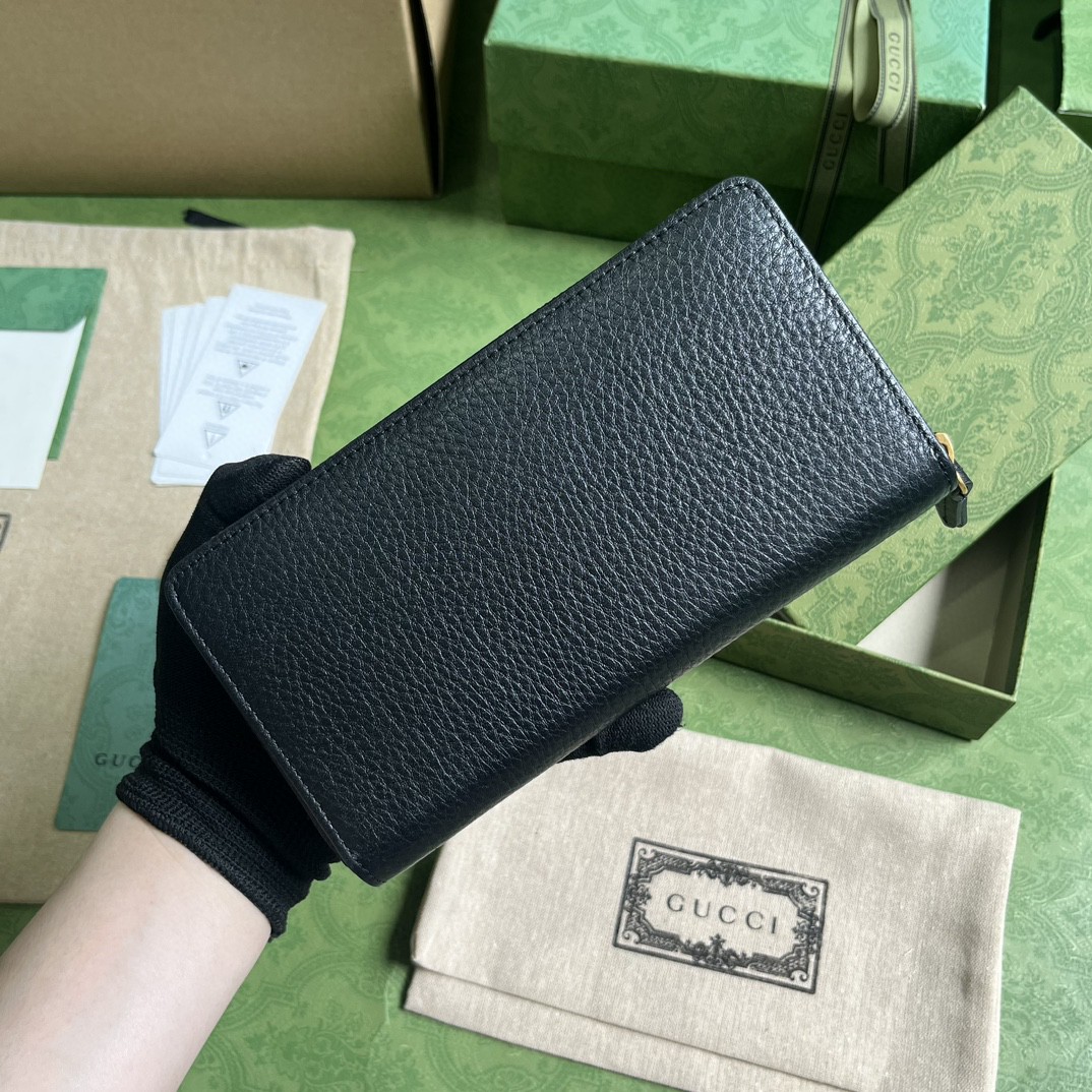 GUCCI 古驰 互扣式双G 按扣开合皮革拼蟒蛇皮饰边 钱夹 钱包 女款 黑色