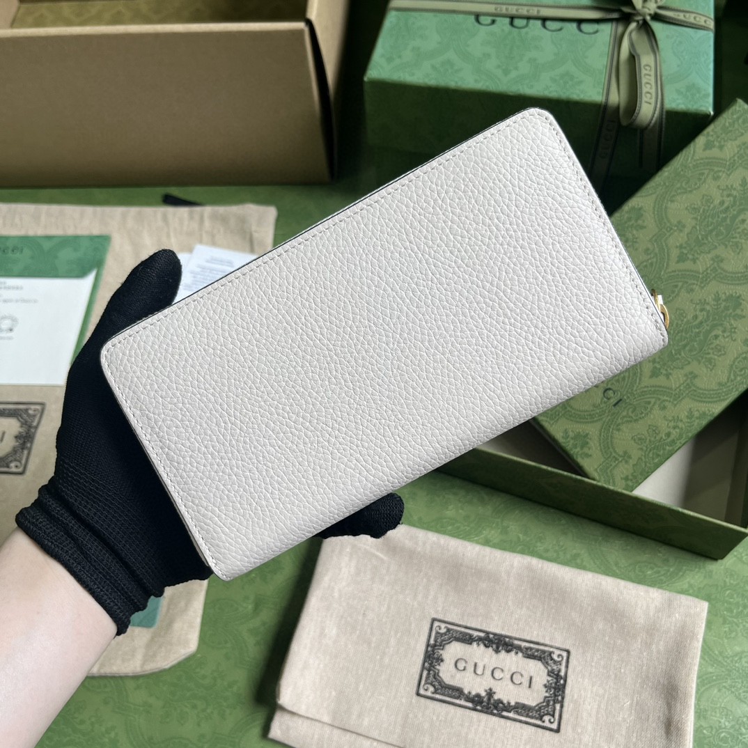 GUCCI 古驰 互扣式双G 按扣开合皮革拼蟒蛇皮饰边 钱夹 钱包 女款 白色