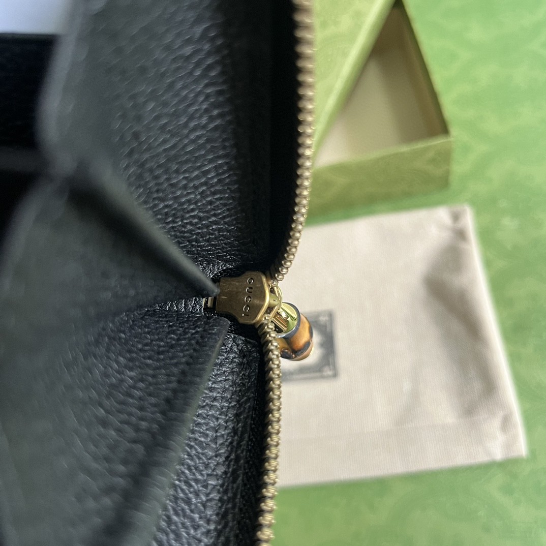 GUCCI 古驰 竹节 双G徽标拉链开合长款皮革 钱包 钱夹 女款 黑色 739499-AABXM-1000