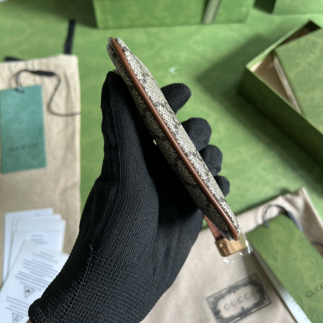 GUCCI 古驰 老花Logo 吊饰帆布拼皮 钥匙包 零钱包 男女同款 棕色 447964-KLQHG-8526