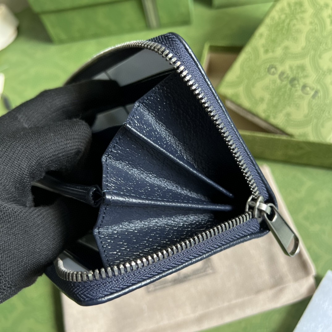 GUCCI 古驰 老花Logo 互扣式双G徽标 长款 拉链帆布拼皮革 钱夹 钱包 男女同款 蓝色 673003-K9GSN-4075