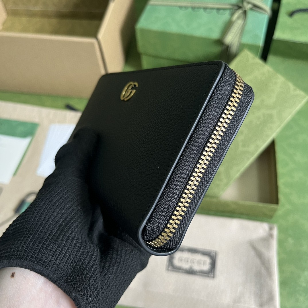 GUCCI 古驰 竹节 双G徽标拉链开合长款皮革 钱包 钱夹 女款 黑色 739499-AABXM-1000