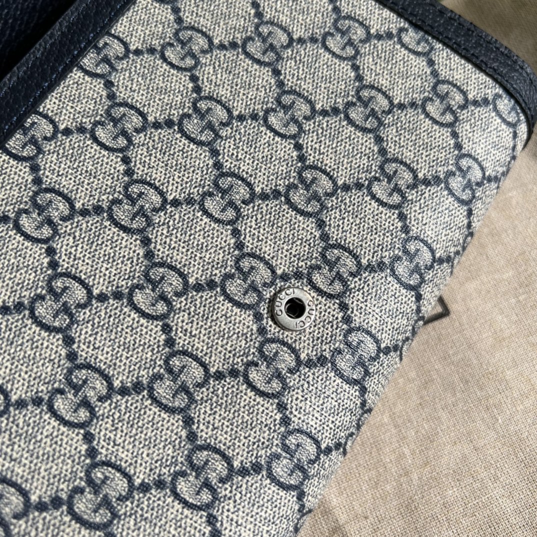 GUCCI 古驰 Dionysus 酒神虎头扣标志老花印花帆布拼皮链条 钱包 斜挎单 肩包包 迷你 女款 蓝色 401231-K9GSN-4075