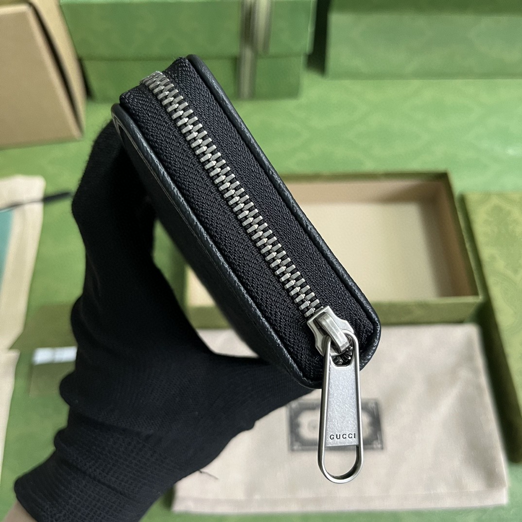 GUCCI 古驰 Jumbo GG 图案印花拉链帆布拼皮 钱夹 钱包 男款 黑色 699316-FABGN-1000