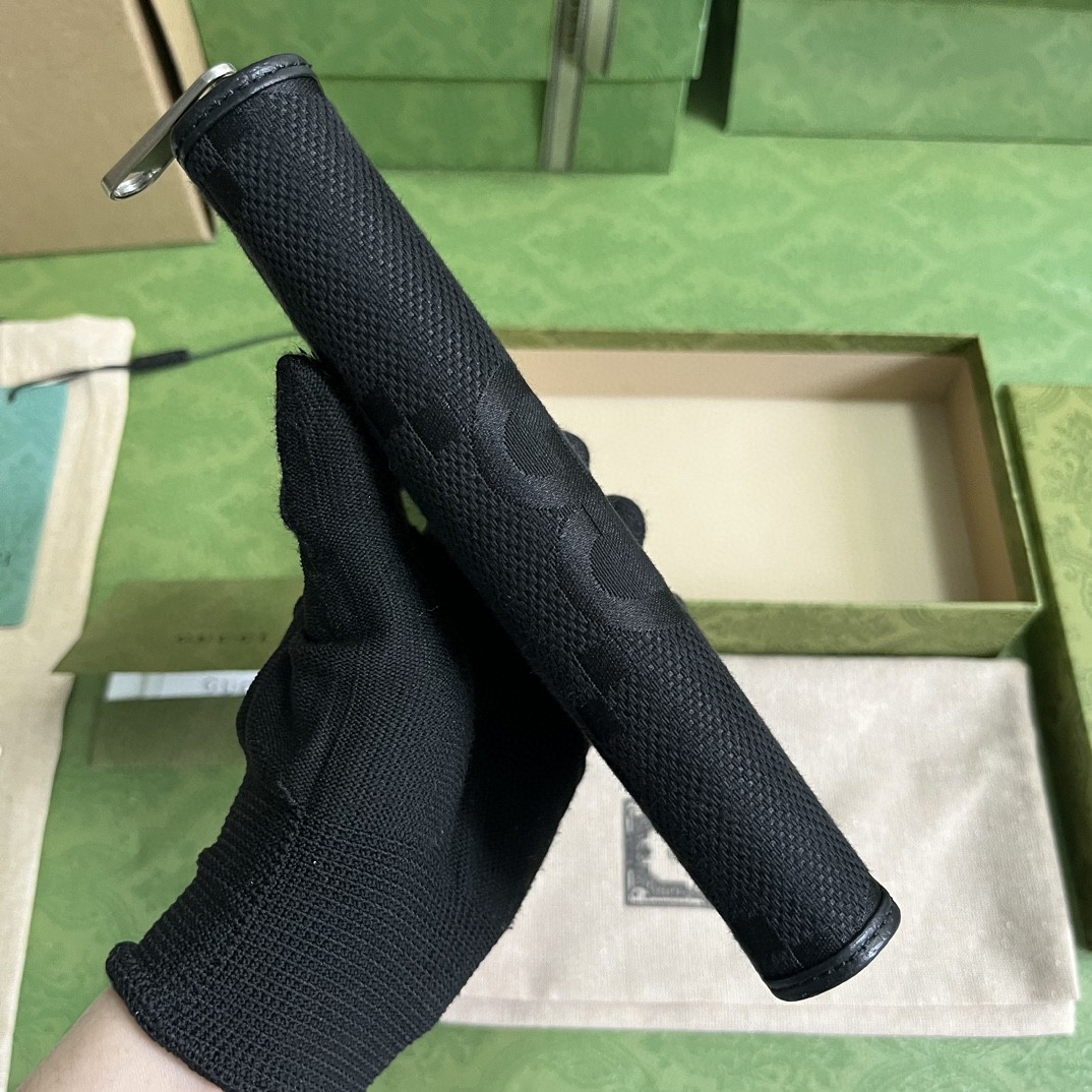 GUCCI 古驰 Jumbo GG 图案印花拉链帆布拼皮 钱夹 钱包 男款 黑色 699316-FABGN-1000