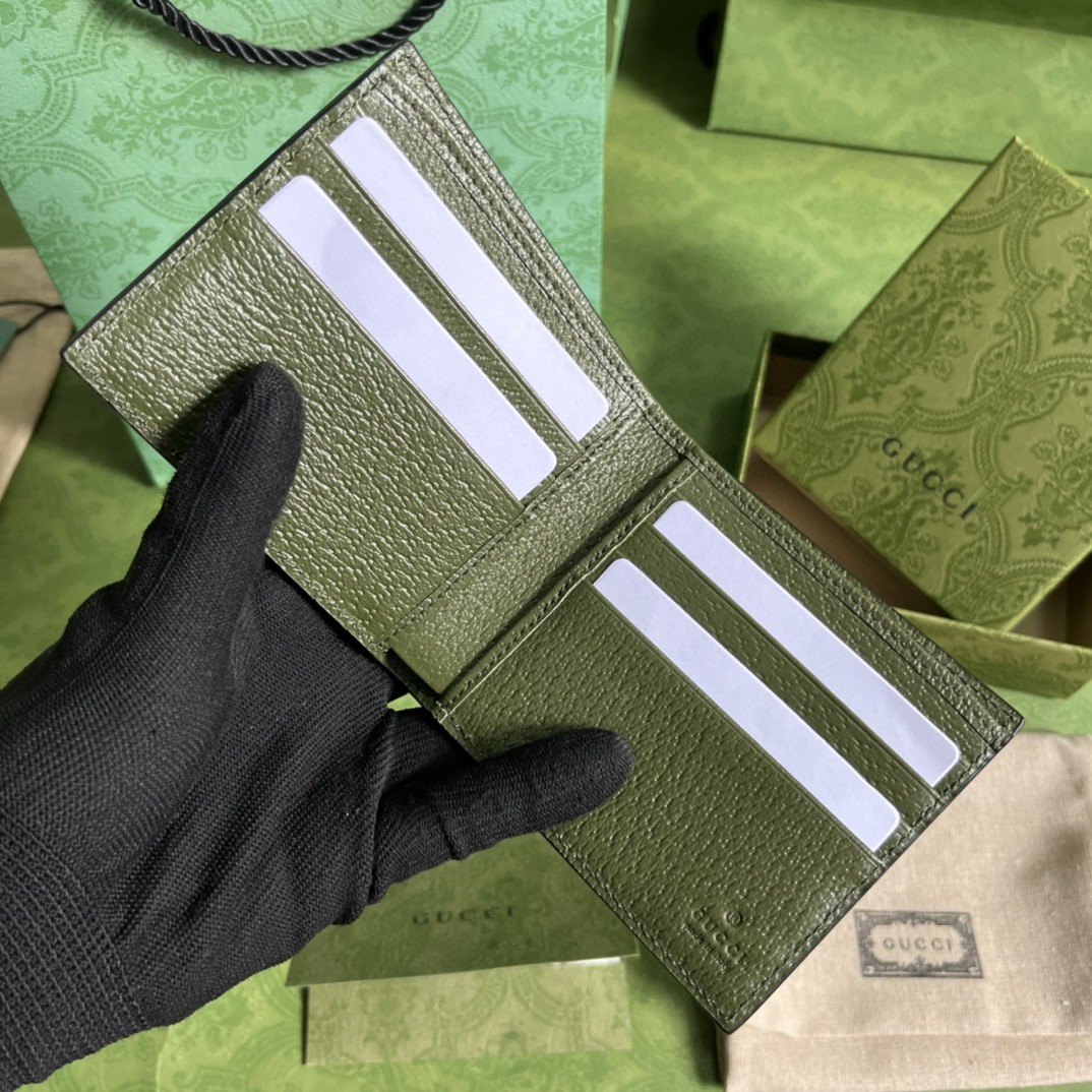GUCCI 古驰 GG Marmont 系列马蒙银标Logo 短款 证件包 钱夹 钱包 男女同款 绿色 428726-DJ20F-3352