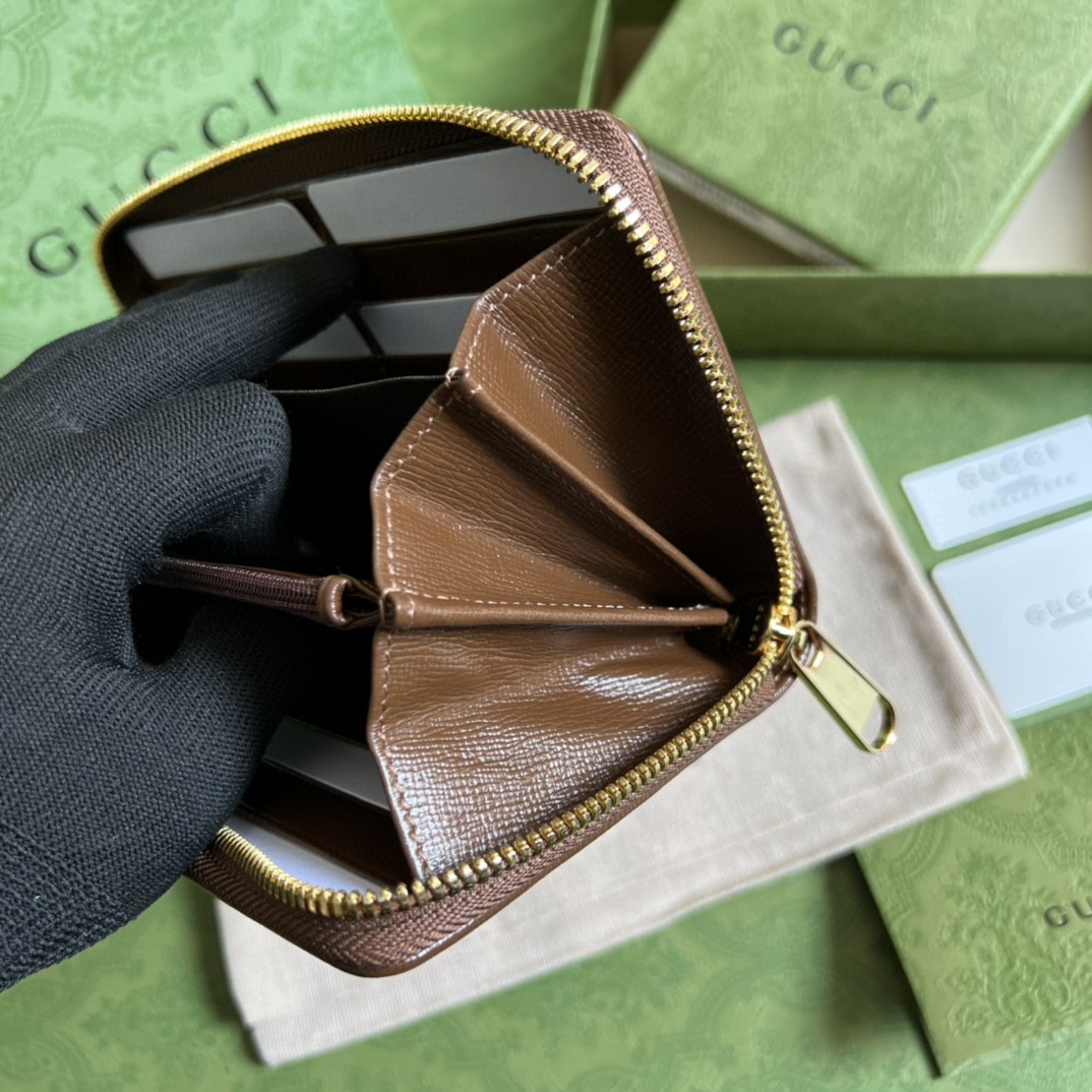 GUCCI 古驰 老花Logo 互扣式双G徽标 长款 拉链帆布拼皮 钱夹 钱包 男女同款 棕色 673003-92TCG-8563