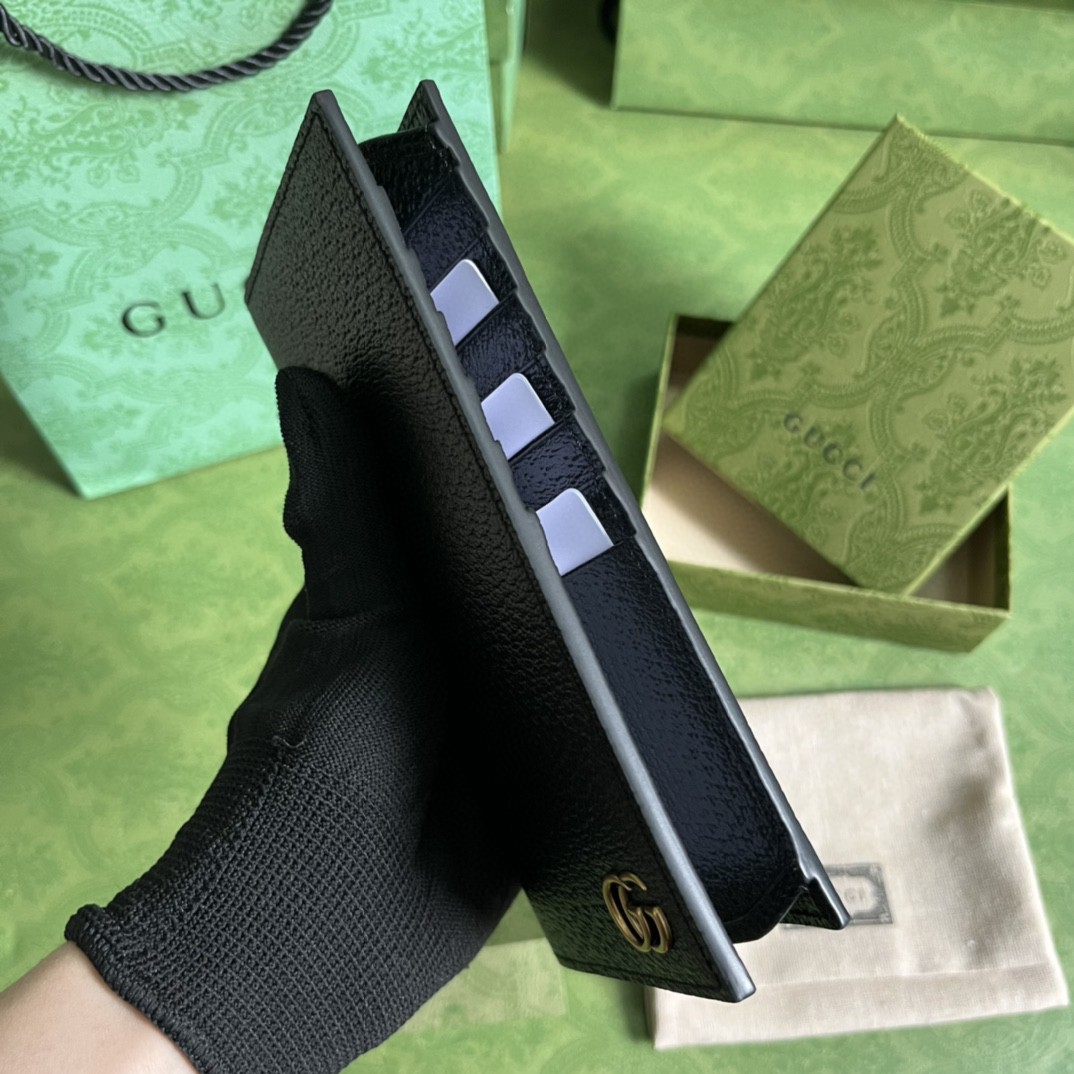 GUCCI 古驰 GG Marmont 系列马蒙银标Logo 长款 光滑牛皮革 证件包 钱夹 钱包 男女同款 黑色 436023-0YK0N-1000