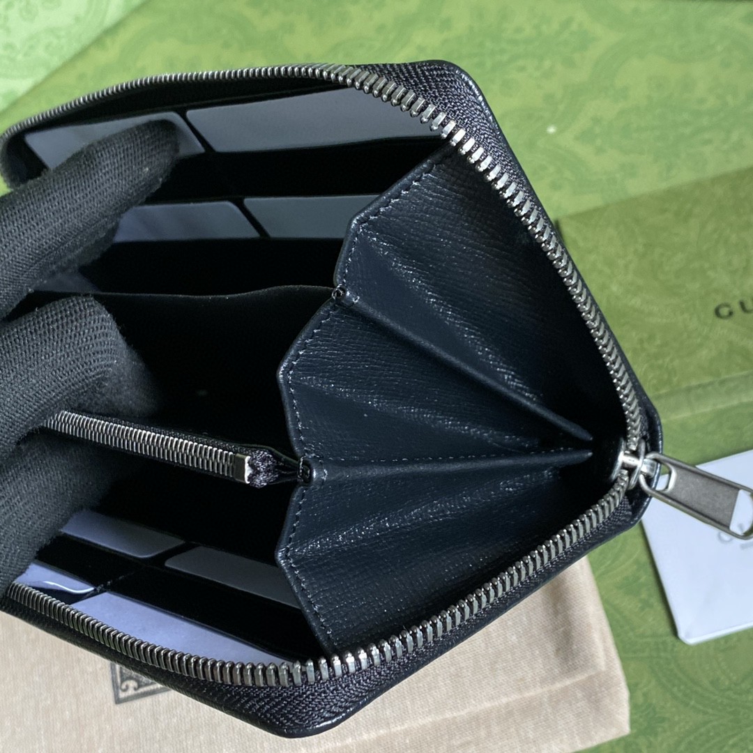 GUCCI 古驰 老花Logo 互扣式双G徽标 长款 拉链帆布拼皮 钱夹 钱包 男女同款 黑灰色 673003-92TCN-1000