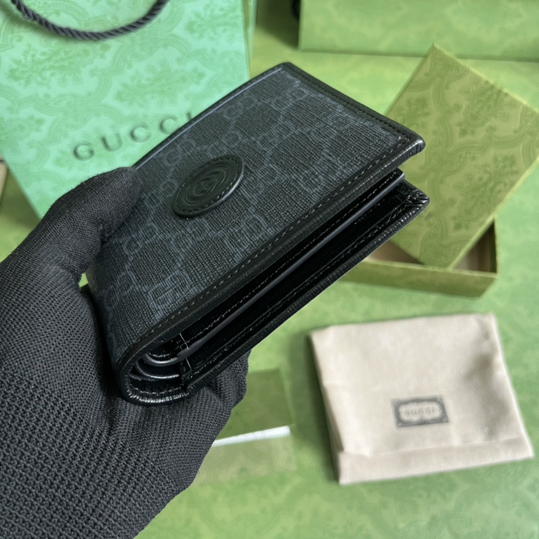 GUCCI 古驰老花 Logo 可拆卸卡片夹帆布拼皮革 卡包 钱夹 钱包 男款 黑灰色 723171-92TCF-1000