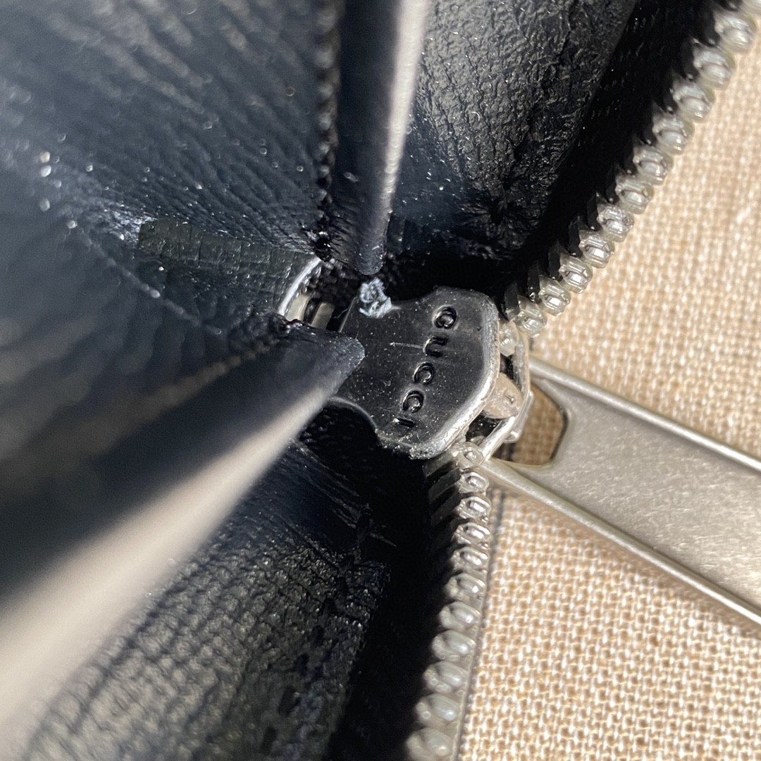 GUCCI 古驰 老花Logo 互扣式双G徽标 长款 拉链帆布拼皮 钱夹 钱包 男女同款 黑灰色 673003-92TCN-1000