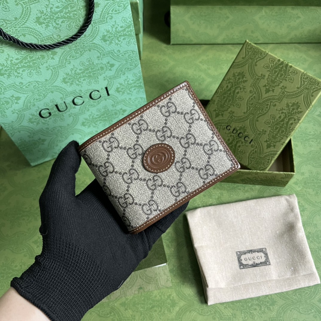 GUCCI 古驰老花 Logo 可拆卸卡片夹帆布拼皮革 卡包 钱夹 钱包 男款 棕色 723171-92TCG-8563