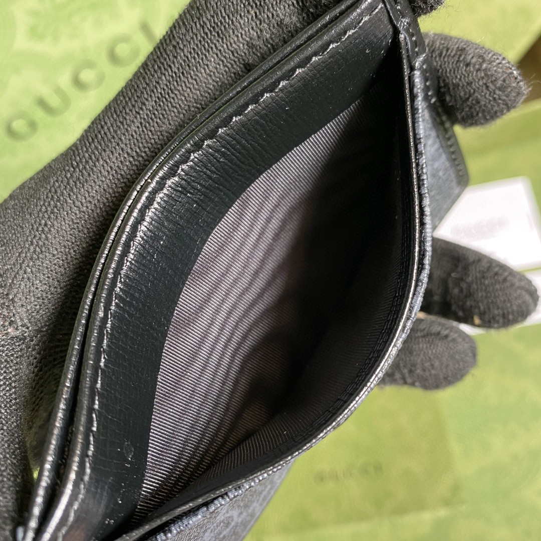 GUCCI 古驰 老花Logo 互扣式双G 徽标帆布拼皮 名片夹 卡夹 卡包 男款 黑灰色 673002-92TCN-1000