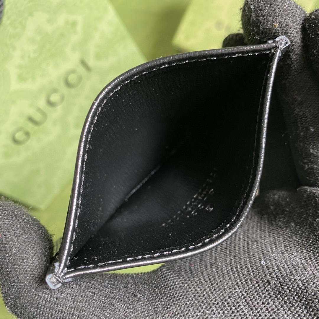 GUCCI 古驰 老花Logo 互扣式双G 徽标帆布拼皮 名片夹 卡夹 卡包 男款 黑灰色 673002-92TCN-1000