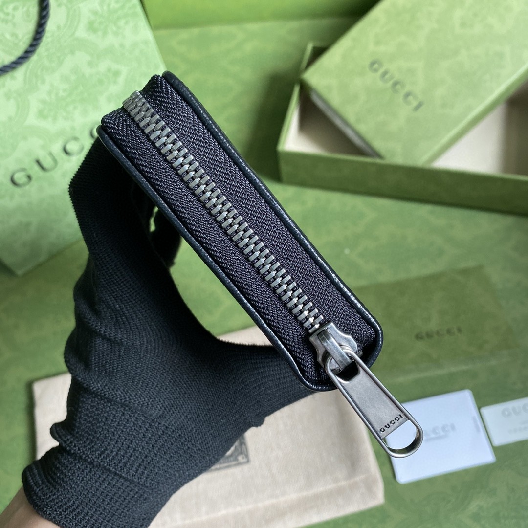 GUCCI 古驰 老花Logo 互扣式双G徽标 长款 拉链帆布拼皮 钱夹 钱包 男女同款 黑灰色 673003-92TCN-1000