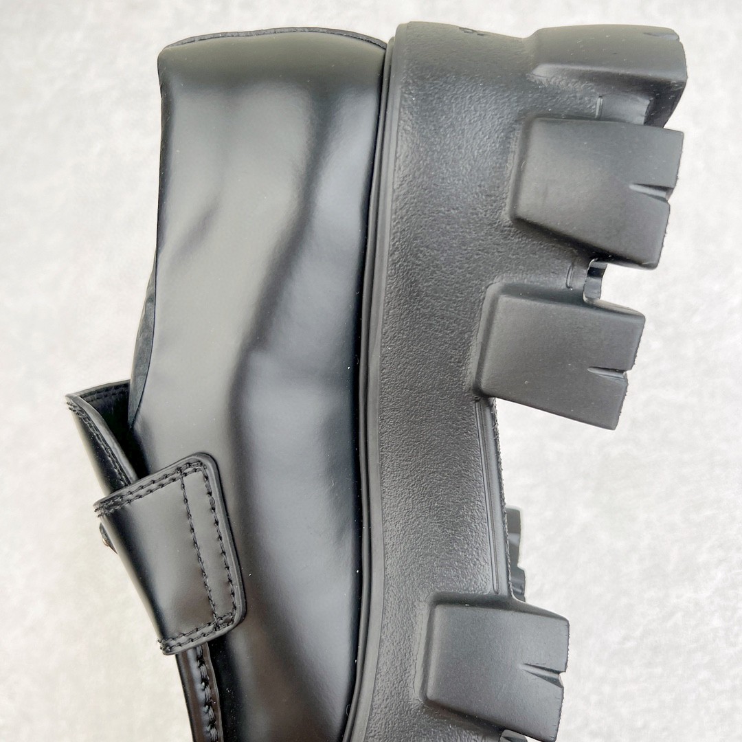 PRADA 普拉达 Monolith 亮面皮革徽标 套穿 低筒 乐福鞋 皮鞋 厚底鞋 女款 黑色 2DE129_B4L_F0002