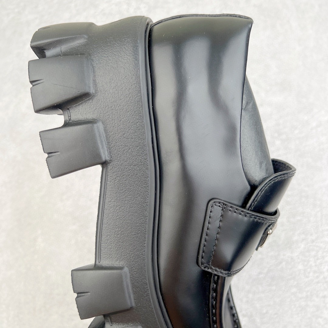 PRADA 普拉达 Monolith 亮面皮革徽标 套穿 低筒 乐福鞋 皮鞋 厚底鞋 女款 黑色 2DE129_B4L_F0002