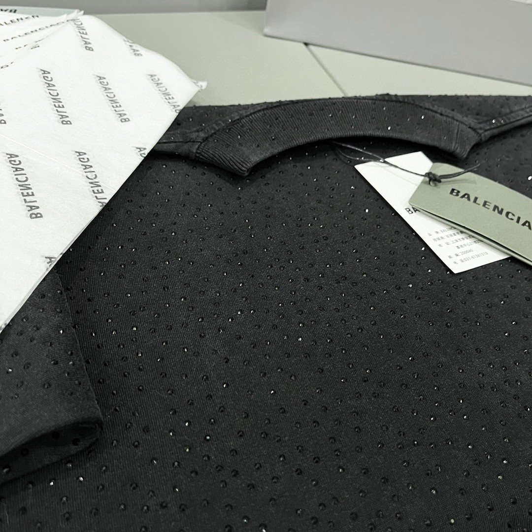 Balenciaga 巴黎世家 满天星 水洗烫钻满钻星空 短袖 T 恤 圆领 夏季 男女同款 黑色