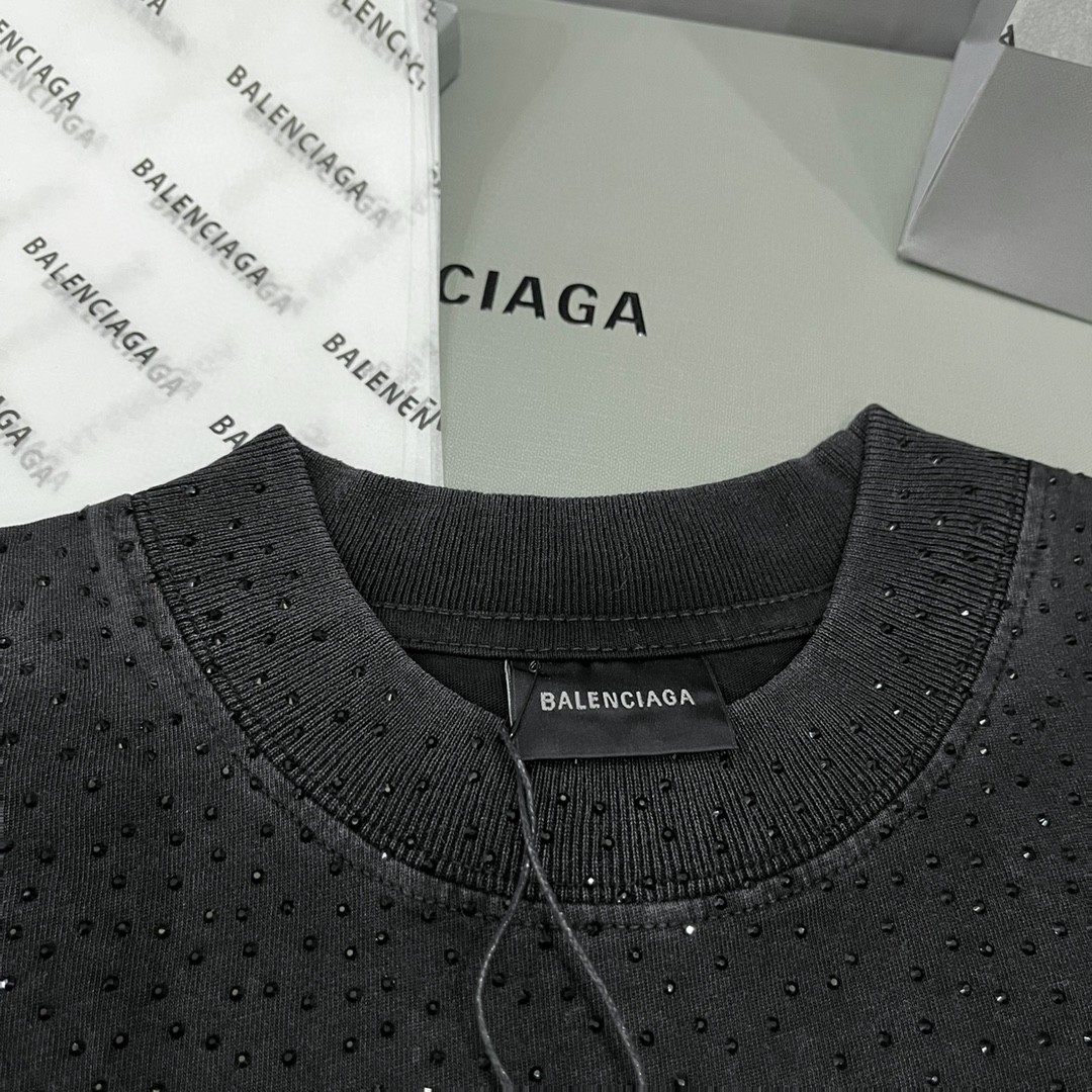 Balenciaga 巴黎世家 满天星 水洗烫钻满钻星空 短袖 T 恤 圆领 夏季 男女同款 黑色