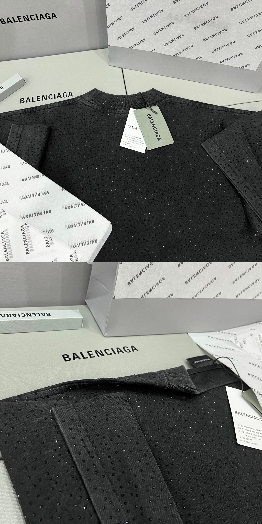 Balenciaga 巴黎世家 满天星 水洗烫钻满钻星空 短袖 T 恤 圆领 夏季 男女同款 黑色