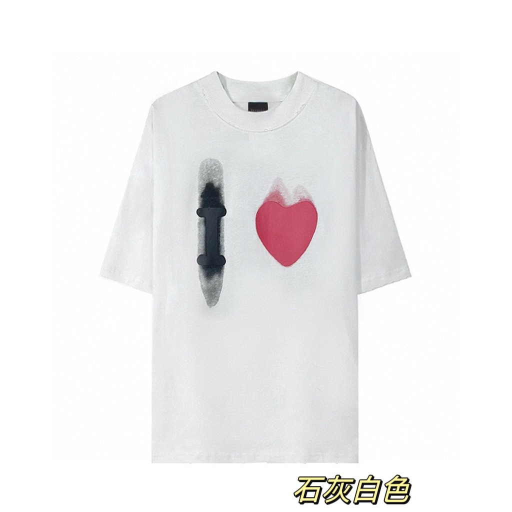 Balenciaga 巴黎世家 字母心形印花 短袖 T恤 圆领 夏季 男女同款 白色